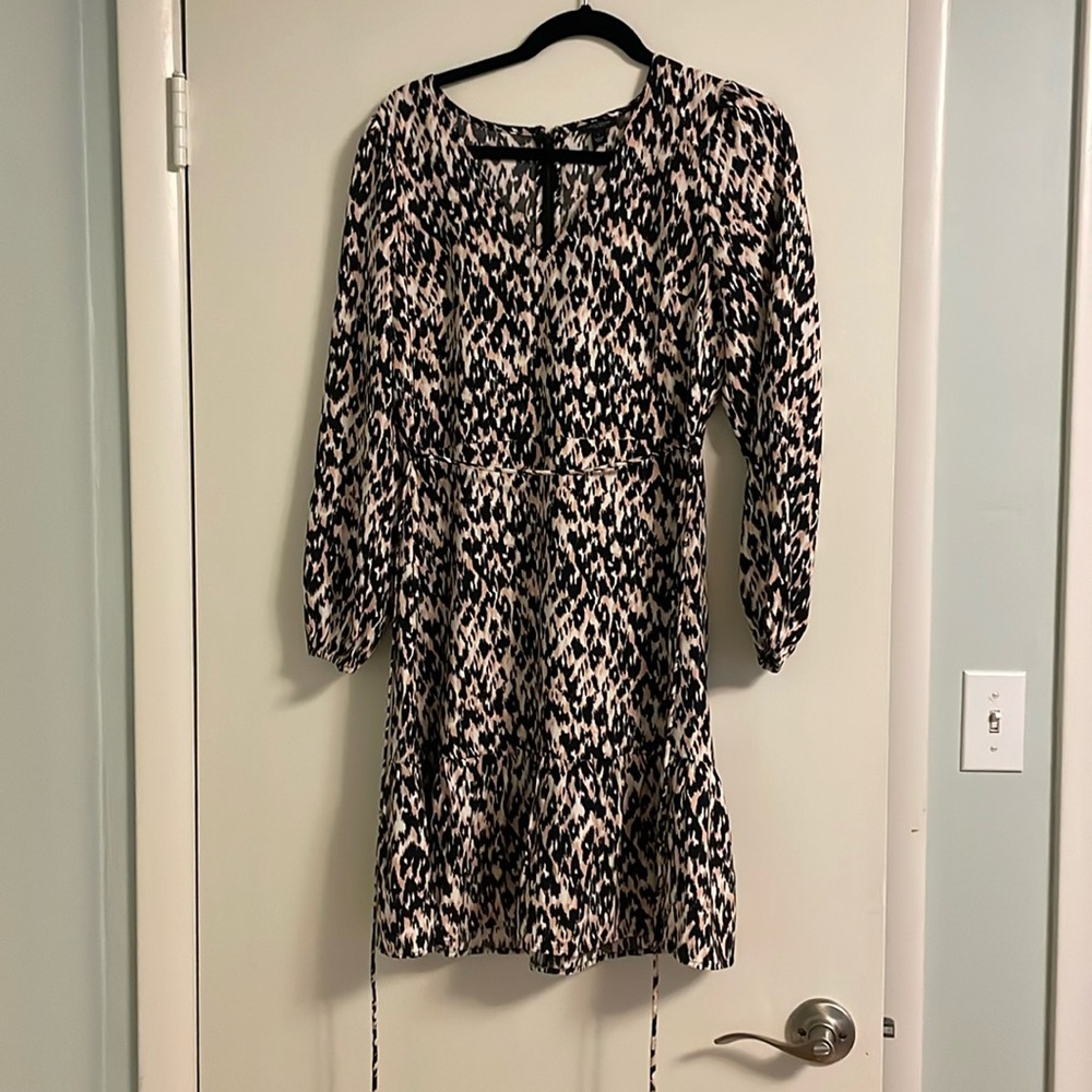 Ann Taylor long sleeve cheetah print dress with tie, 4